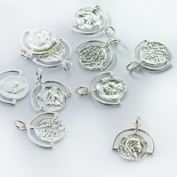 Srebrna zawieszka moneta w ramce AG925 10,5mm