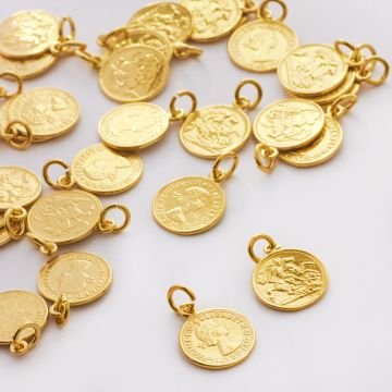 Srebrna zawieszka moneta Królowa Elżbieta AG925 złoty 11mm