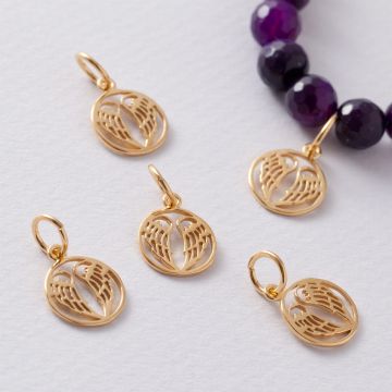 Srebrna zawieszka skrzydła anioła w kółku AG925 pozłacana 11,5mm