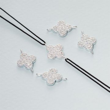 Łącznik z cyrkoniami kwiatek AG925 15x10mm