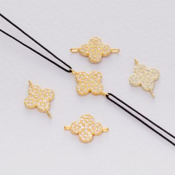 Łącznik z cyrkoniami kwiatek AG925 pozłacany 15x10mm