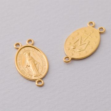 Srebrny łącznik Matka Boska z trzema oczkami AG925 pozłacany 23x13mm