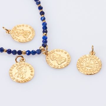 Srebrna zawieszka antyczna moneta z koroną AG925 pozłacana 14mm