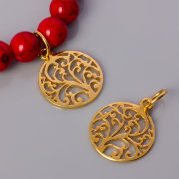 Srebrna zawieszka okrągła ażurowa bluszcz AG925 pozłacana 17mm