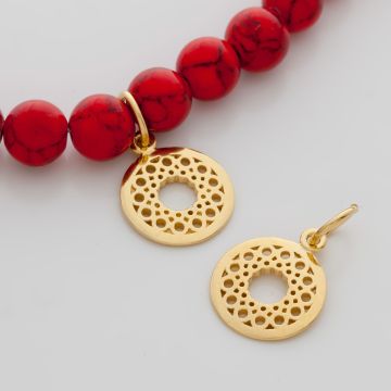 Srebrna zawieszka ornament wycięty z kóleczkiem AG925 pozłacany 14 mm