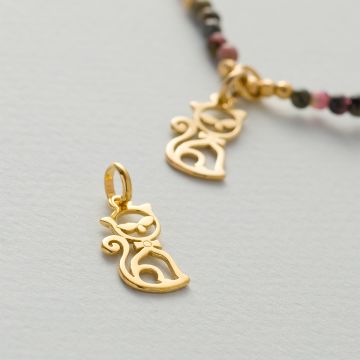 Srebrna zawieszka do bransoletek kotek z muszką AG925 pozłacana 20x10.5mm