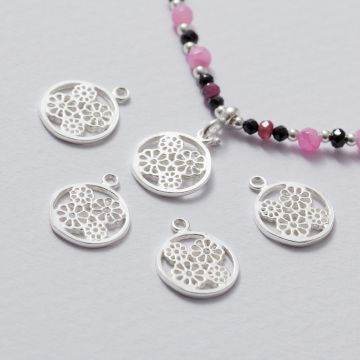 Zawieszka srebrna kwiatki w kółku srebrny 11 mm