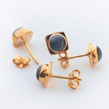 Srebrne kolczyki z labradorytem pozłacane AG925 6mm