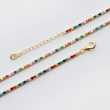 Srebrna bransoletka z cyrkoniami multikolor z przedłużką AG925 pozłacana 20cm Srebrna bransoletka z cyrkoniami multikolor z przedłużką AG925 pozłacana 20cm