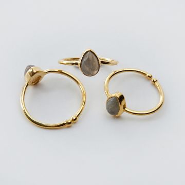 Srebrny pierścionek regulowany z labradorytem łezka AG925 pozłacany 20mm Srebrny pierścionek regulowany z labradorytem łezka AG925 pozłacany 20mm