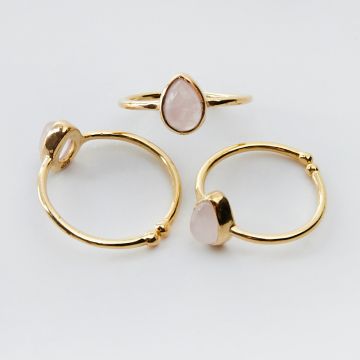 Srebrny pierścionek regulowany z kryształem górskim różowym łezka AG925 pozłacany 20mm Srebrny pierścionek regulowany z kryształem górskim różowym łezka AG925 pozłacany 20mm