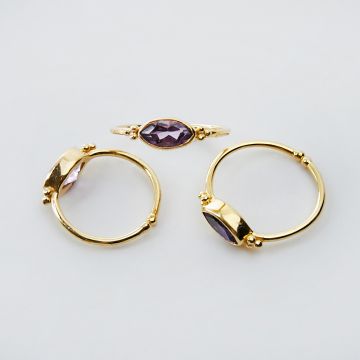 Srebrny pierścionek regulowany z ametystem markiza AG925 pozłacany 20mm Srebrny pierścionek regulowany z ametystem markiza AG925 pozłacany 20mm