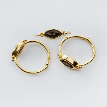 Srebrny pierścionek regulowany z kryształem górskim dymnym markiza AG925 pozłacany 20mm Srebrny pierścionek regulowany z kryształem górskim dymnym markiza AG925 pozłacany 20mm