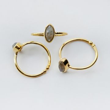 Srebrny pierścionek regulowany z labradorytem markiza AG925 pozłacany 20mm Srebrny pierścionek regulowany z labradorytem markiza AG925 pozłacany 20mm