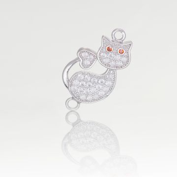 Przekładka rodowana z cyrkoniami kotek z dwiema dziurkami 23x11mm