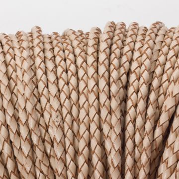 Rzemień naturalny pleciony lakierowany 3mm beżowy
