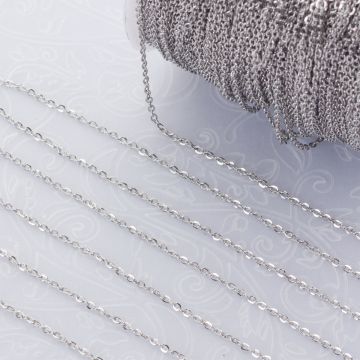 Łańcuszek mini płaski owal ze stali chirurgicznej w kolorze srebrnym 1,0x1,5mm