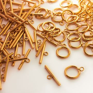 Zapięcie toggle kółko i patyczek ze stali chirurgicznej w kolorze złotym 14mm