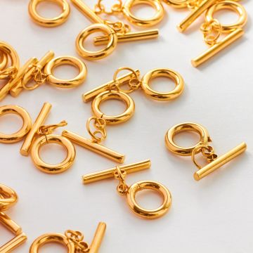 Zapięcie toggle kółko i patyczek ze stali chirurgicznej w kolorze złotym 10,5mm