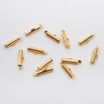 Końcówki podłużne do bransoletek ze stali chirurgicznej w kolorze złotym 15mm