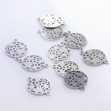 Łącznik ze stali chirurgicznej  gwiazdki w kółku w kolorze srebrnym 20mm