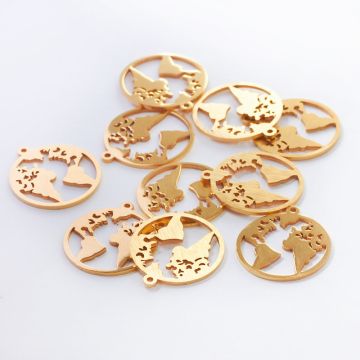 Zawieszka ze stali chirurgicznej globus w kolorze złotym 20mm