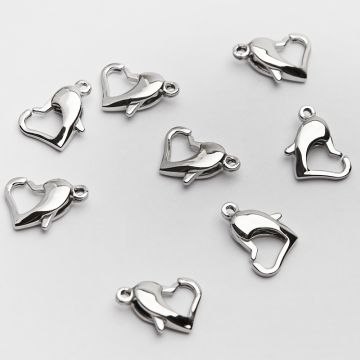 Zapięcie karabińczyk serce ze stali chirurgicznej w kolorze srebrnym 11,5mm