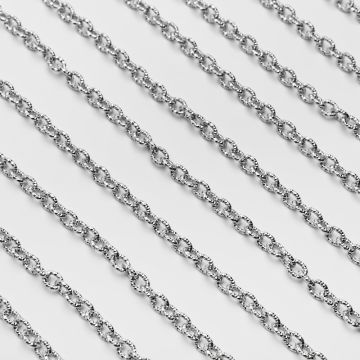 Łańcuszek owale nacinane diamentowane ze stali chirugicznej w kolorze srebrnym 8x6mm