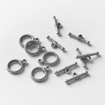 Zapięcie toggle ze stali chirurgicznej nacinane w kolorze srebrnym 12mm