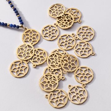 Zawieszka pozłacana ze stali chirurgicznej kwiatek w kółku 15mm