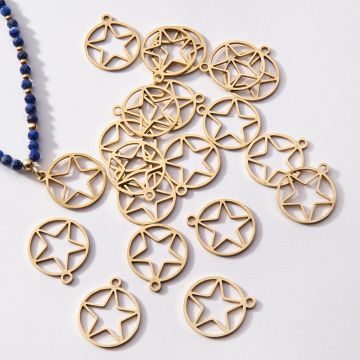 Zawieszka pozłacana ze stali chirurgicznej gwiazdka w kółku 14,7mm