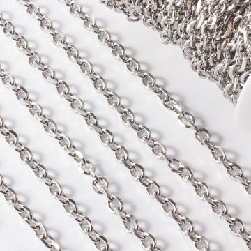 Łańcuch ze stali chirurgicznej owal fasetowany w kolorze srebrnym 11x7mm