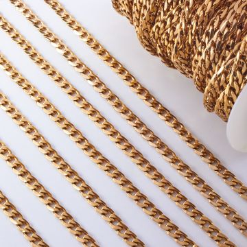 Łańcuch ze stali chirurgicznej pancerka fasetowana w kolorze złotym 11x7,5mm