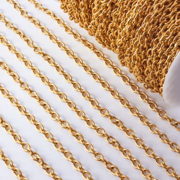 Łańcuch ze stali chirurgicznej owal gładki w kolorze złotym 8x6mm PVD