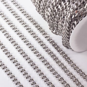 Łańcuch ze stali chirurgicznej pancerka gruba w kolorze srebrnym 12x8mm