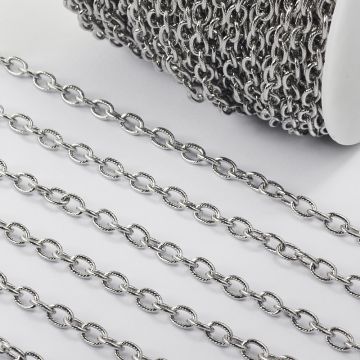 Łańcuszek ze stali chirurgicznej owale nacinane w kolorze srebrnym 8x5mm