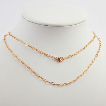 Łańcuszek ze stali chirurgicznej płaski owal podłużny z zapięciem w kolorze złotym 75cm