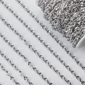 Łańcuch ze stali chirurgicznej wgniecione owale w kolorze srebrnym 8x6mm