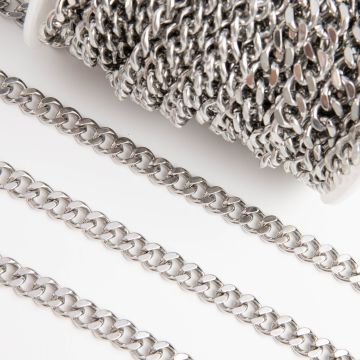 Łańcuch ze stali chirurgicznej pancerka fasetowana w kolorze srebrnym 8x10mm