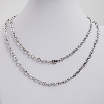 Łańcuszek ze stali chirurgicznej owale nacinane w kolorze srebrnym 50cm