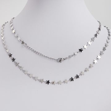 Łańcuszek ze stali chirurgicznej gwiazdki w kolorze srebrnym 50cm