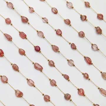 Łańcuch z kryształem truskawkowym ze stali chirurgicznej w kolorze złotym 13x4mm