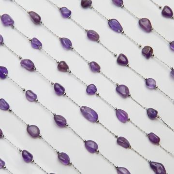 Łańcuch z ametystem ze stali chirurgicznej w kolorze srebrnym 13x4mm
