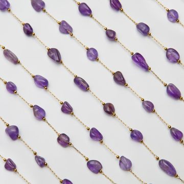 Łańcuch z ametystem ze stali chirurgicznej w kolorze złotym 13x4mm