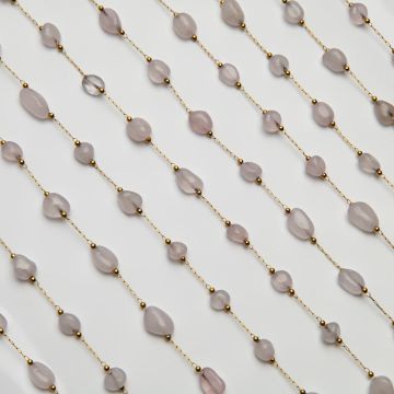 Łańcuch z różowym kryształem górskim ze stali chirurgicznej w kolorze złotym 13x4mm