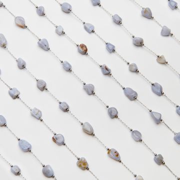 Łańcuch z agatem blue lace ze stali chirurgicznej w kolorze srebrnym 13x4mm