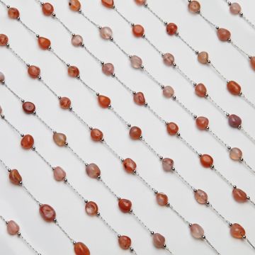 Łańcuch z czerwonym agatem ze stali chirurgicznej w kolorze srebrnym 13x4mm