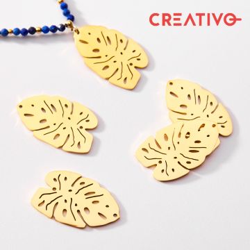 Zawieszka łącznik ze stali chirurgicznej monstera w kolorze złotym 30mm