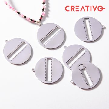 Baza do beadingu kółko z wyciętym prostokątem ze stali chirurgicznej w kolorze srebrnym 30mm