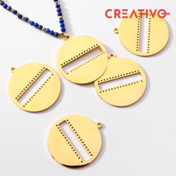 Baza do beadingu kółko z wyciętym prostokątem ze stali chirurgicznej w kolorze złotym 30mm